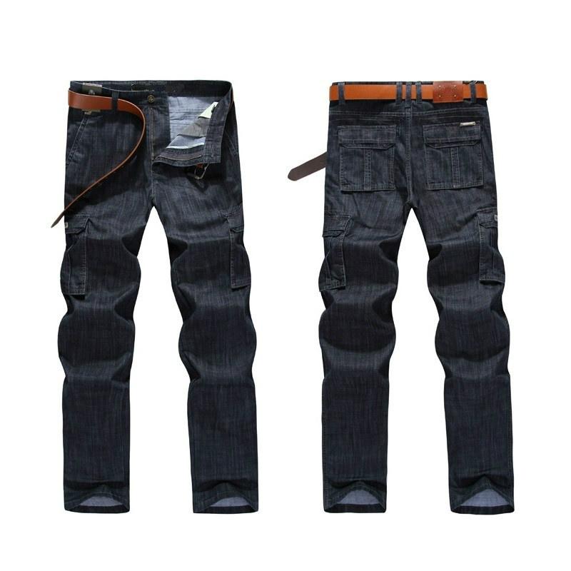 Mens Jeans Casual Military Multi-pocket Jeans Men Fashion Jeans Large