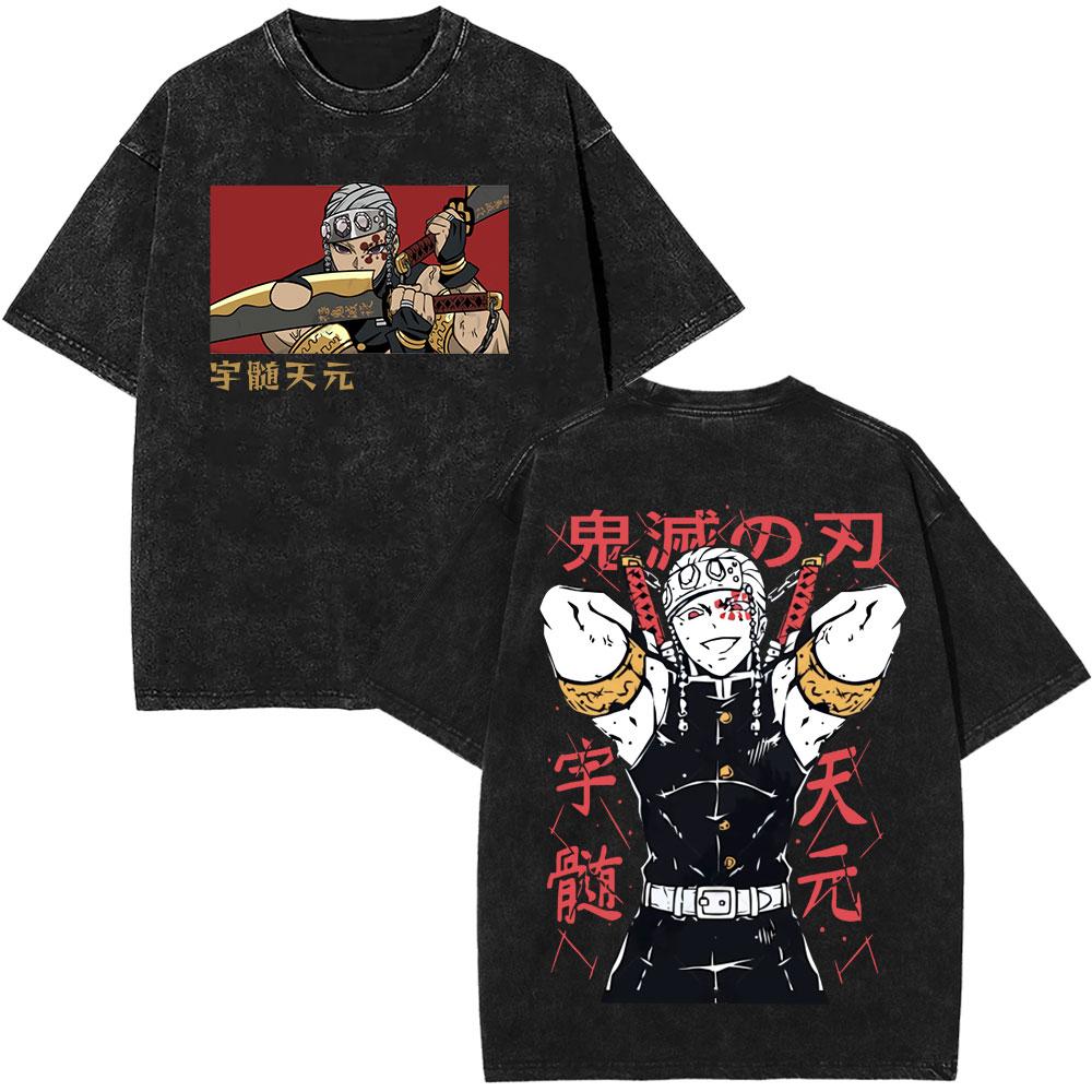 Kimetsu No Yaiba Аниме Клинок Рассекающий Демонов Футболка Тенген Узуй Манга Стиранная винтажная Футболка Мужская Уютная Повседневная Уличная Одежда Футболка
