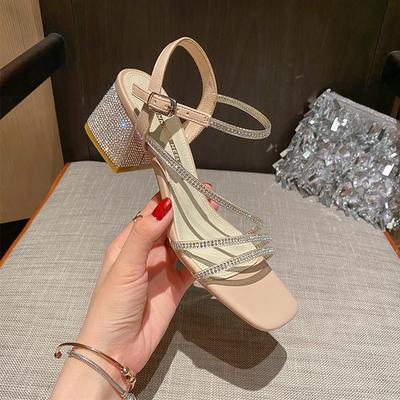 Модные босоножки, женские, летние, одно слово, пряжка, стразы, толстые каблуки, босоножки в стиле феи, удобные, с открытым носком, римские шлепанцы