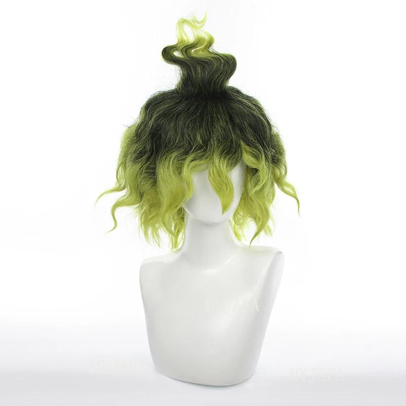 Gyutaro Shabana Cosplay Wig Daki Brother Black Green Curly Hair Anime Upper Rank 6 Wigs + Wig Cap