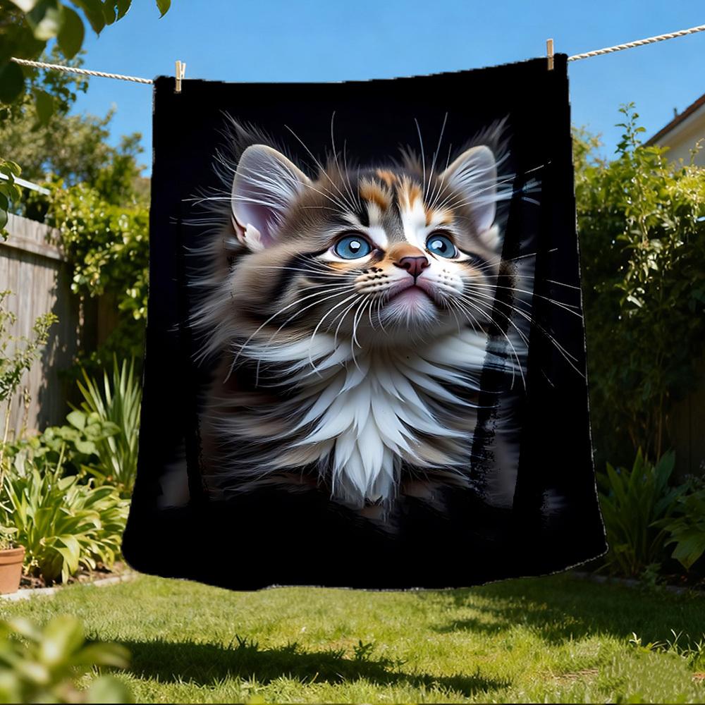 1pc Kitten Outdoor Blanket - Soft Flannel Cozy for Travel & Camping - All-Season Warm Bed Cover, Machine Washable yy251229070