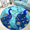 Crystal velvet carpetLuxurious Blue Peacock Round Doormat - Soft Flannel with Non-Slip Rubber Backing, Hand Wash Only, Vibrant T