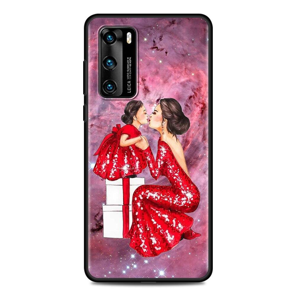 Черный чехол для Huawei P Smart Z P30 Y6 P40 Lite E Y7 P20 Pro Y6p Y8p Y9 2019 Y8s ТПУ чехол для телефона девушка ребенок супер мама женщина