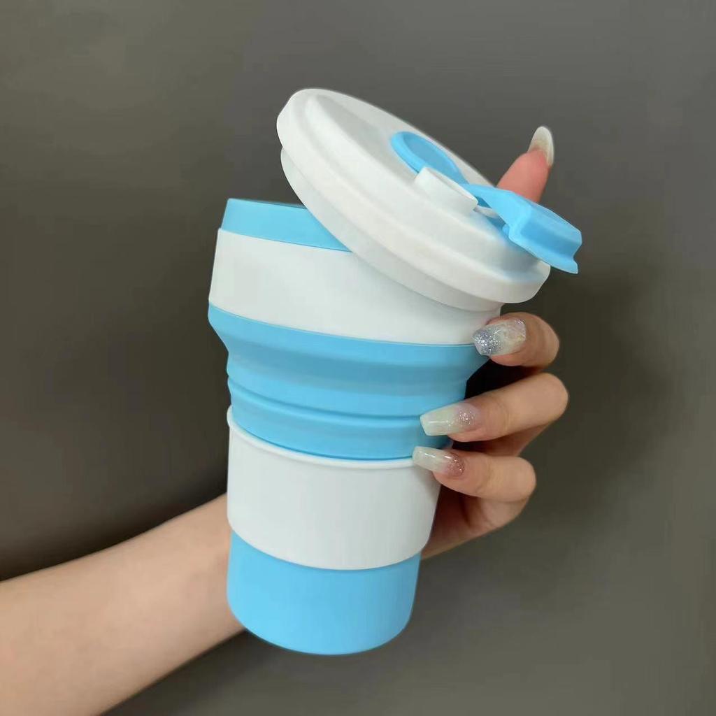 Creative Portable Folding Silicone Coffee Cup with Lid and Custom Logo