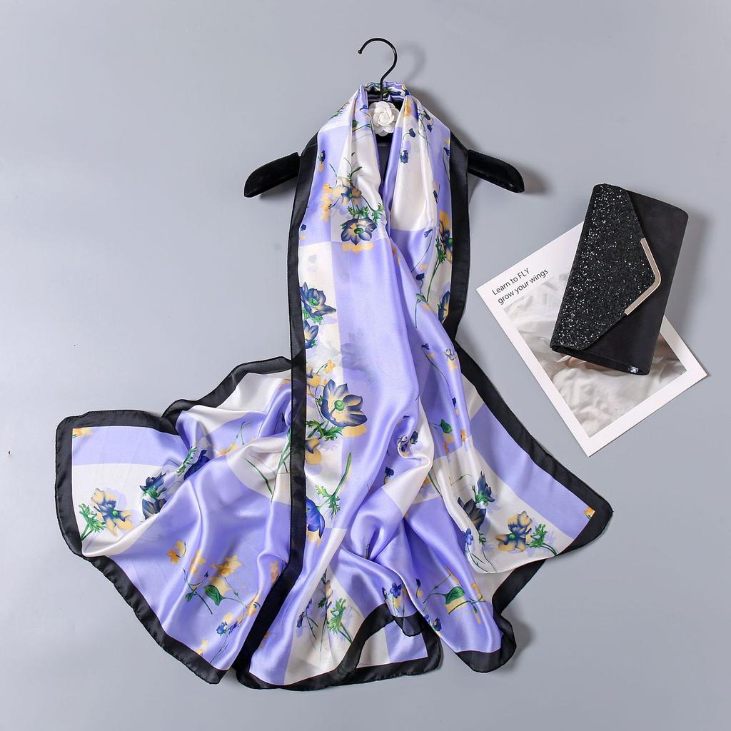 Spring and Summer New Four-leaf Clover Flowers Flowers Women Sunscreen Silk Scarf Long Shawl Seaside Holiday Sunshade Scarf