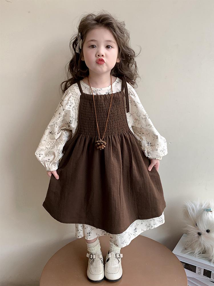 Комплект платья принцессы с цветочным принтом для девочек на весну и осень 2025 года