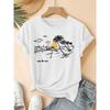 Beach doodle print short-sleeve vintage round neck shirt T Fresh and natural style loose-fitting shirt 2026 Elegant spring and summer party fashion