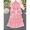 Fashion Lantern Long Sleeve Lace Stitching Big Swing Dress