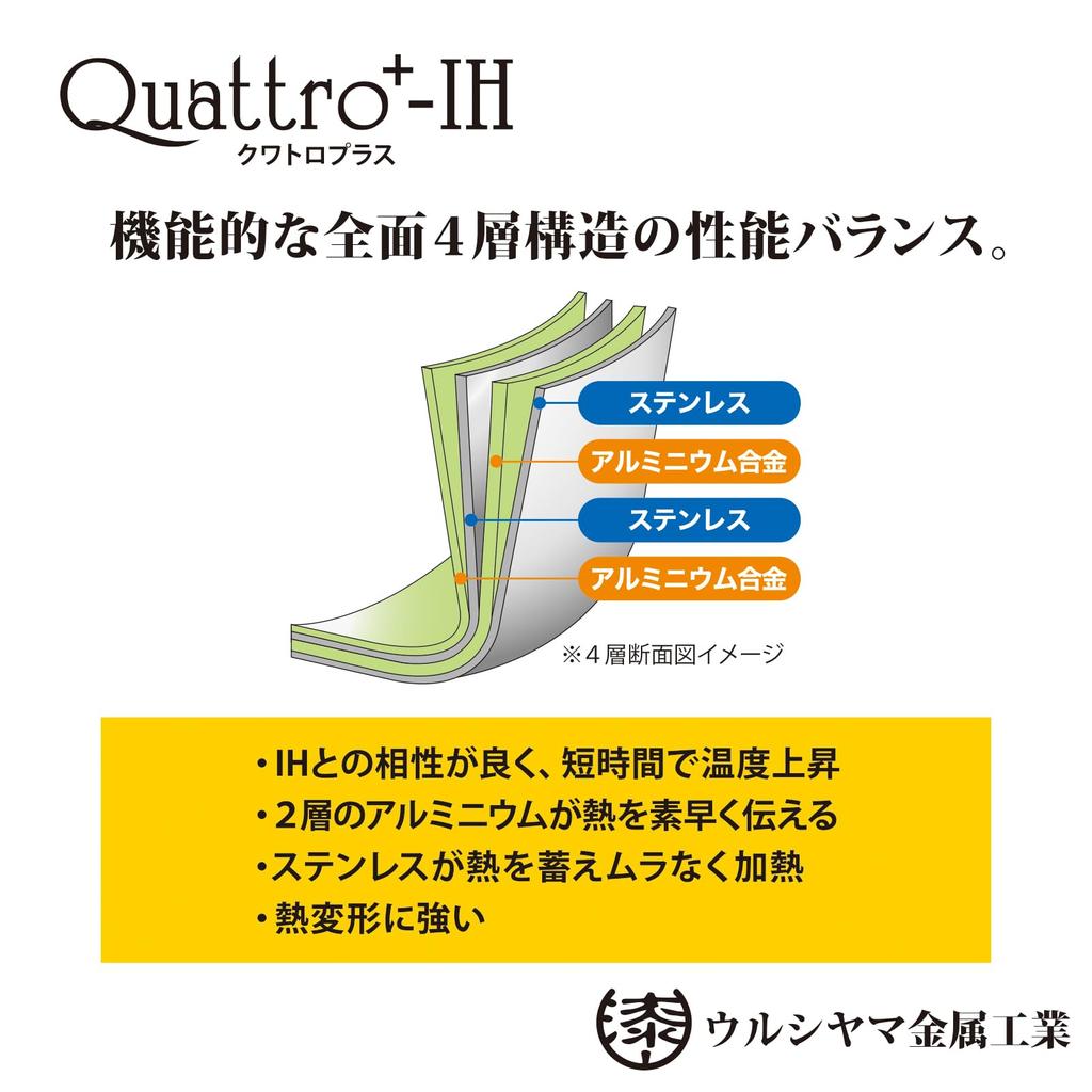 Urushiyama Metal Industry Quattro Plus Frying Induction Made In Silver Pan, 26cm, Compatible, Japan, QTP-F26,