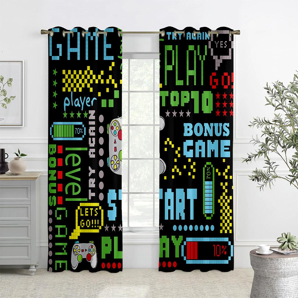 Gamepad Printed Curtains, Semi-Shading, Living Room, Bedroom, E-Sports Room Decorative Curtains, Customizable Patterns
