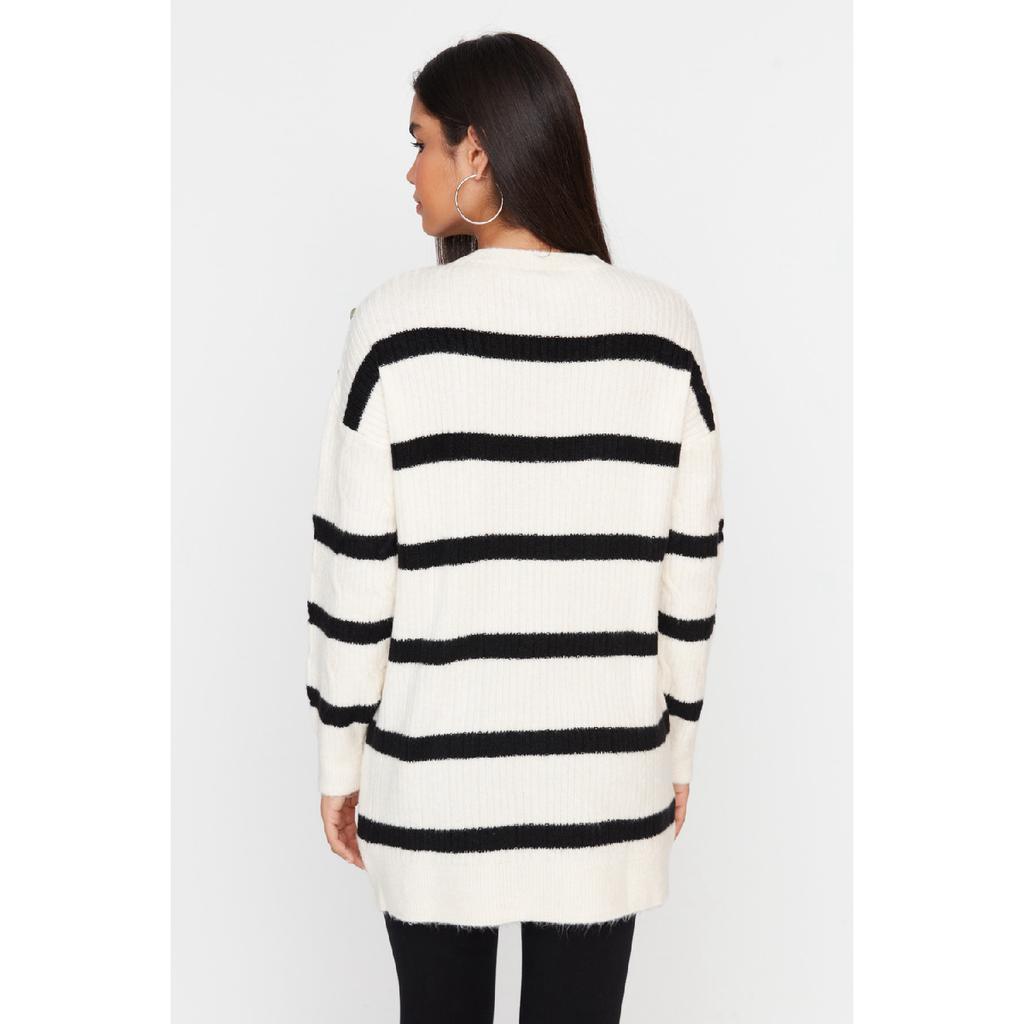 Трикотажный свитер в полоску цвета экрю на пуговицах Tctaw23ak00063