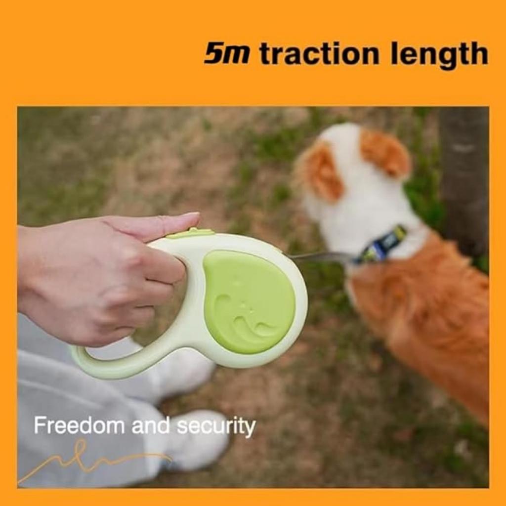 Retractable Dog Leash 5m Heavy Duty Nylon Tape 360° Tangle Free Dog Walking Leash One Touch Quick-Lock Braking Non-Slip Handle for All-Sized Dogs