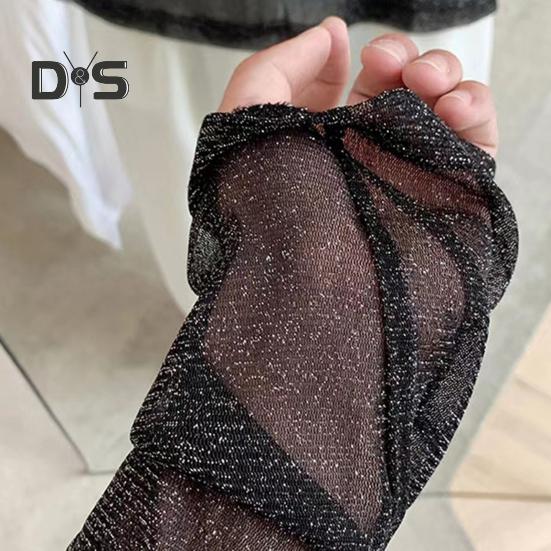 Men Mesh Top Thin See-through Shiny Sequin Mesh O Neck Long Sleeves Solid Color Stretchy Loose Fit Muscle-Enhancing Party Homewear Club Dance