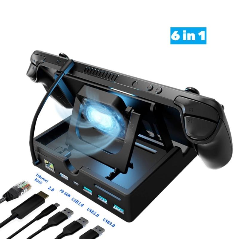 Портативная док-станция 6-в-1 для Steam Deck HDMI2.0 4K@60Hz Gigabit-Ethernet 3 порта USB 3.0 Порт USB-C для игр
