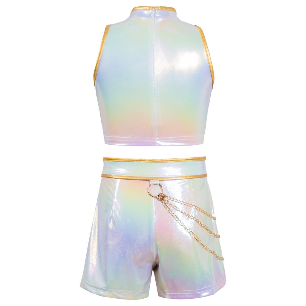 Костюм Демона Наряд Концертной Певицы Комплект Шорт для Хип-Хоп Танцев для Девочек Детей Одежда для Хэллоуинской Вечеринки