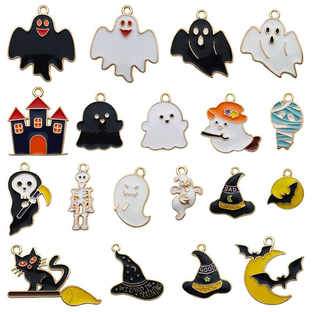 24PCS Alloy Halloween Pendants Mix Pattern Cartoon Widget Halloween Enamel Charms Festival Supplies