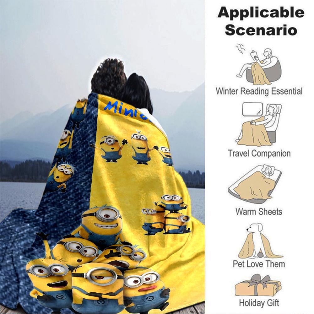Minions Denim Background Blanket Soft Throw Blanket For Home Bedroom Bed Sofa Travel Office Solid Christmas Blanket