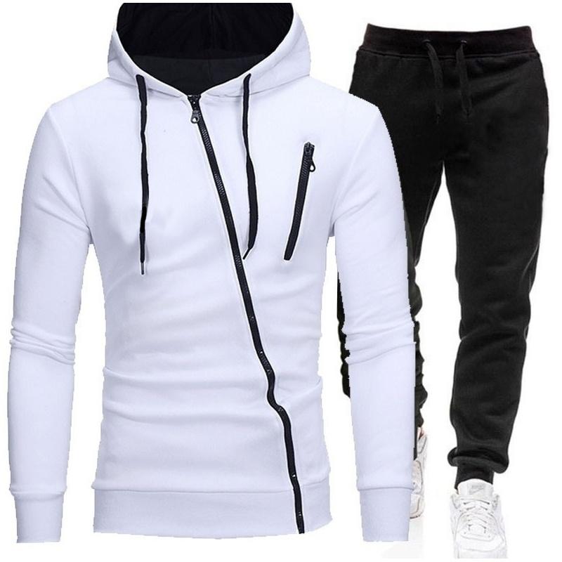 2021 Fashion Men Jacket Two Piece Sets Zipper Printed Hoodie + Pant Winter Warm Tracksuit Run Sportwear 4 Colors