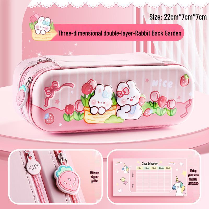 3D Kaba Bear Double-Layer Pencil Case for Boys - Large Capacity, Popular Student Design.