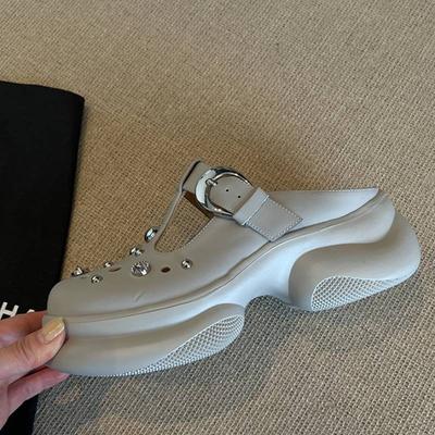 Овчина толстая подошва увеличение высоты 6 см сумка голова полушлепанцы женская обувь маленькие сандалии заклепка отверстие пляжные шлепанцы