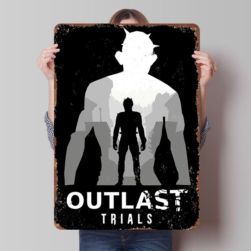 The Outlast Trials Game Poster Customized Wall Art Vintage Metal Signs Retro Tin Plaque for Man Cave Mancave Decoration Room