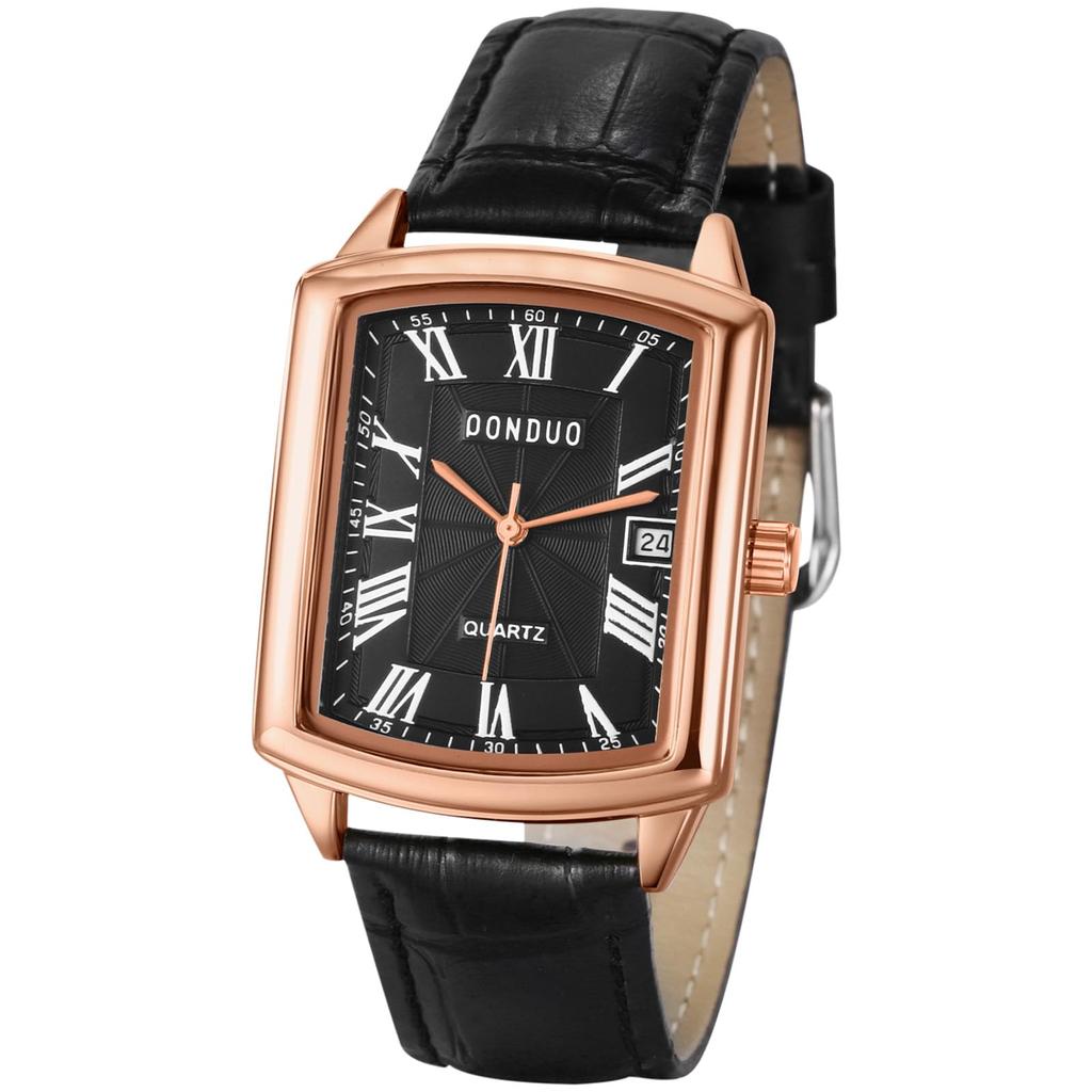 Watch Square Leather Seiko Watch Quartz Watch Leather Strap Rectangular Dial Watch Roman Numerals Cool Business Daily Black Men's Waterproof Men's