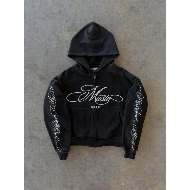 Mens Hip Hop Hooded Sweatshirt Long Sleeve Retro Streetwear Graphic Print Loose Fit Casual Winter Top