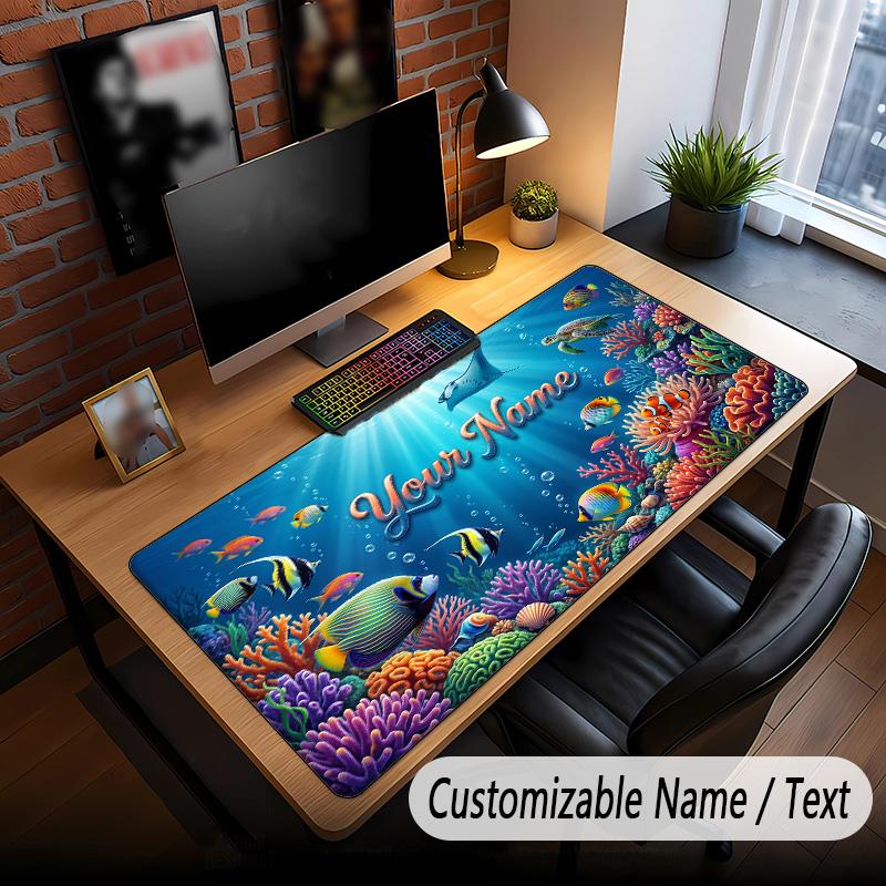 Fish Ocean Theme Custom Mouse Pad Personalized With Name Text Customized Desk Mat For Office Home Decor