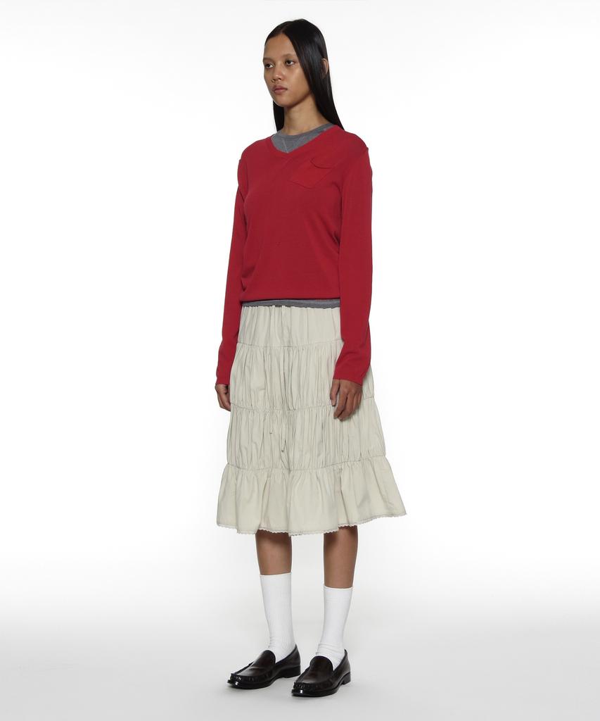 PARTIMENTO WOMEN Pwc Lace Trim Tiered Midi Skirt_Beige