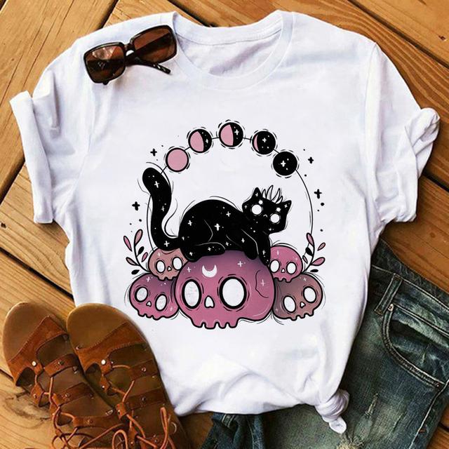 Satan Demon Death Scary T -Shirt Women 'S Demon Print T -Shirt Cartoon Grim Reaper Baphomet T -Shirt