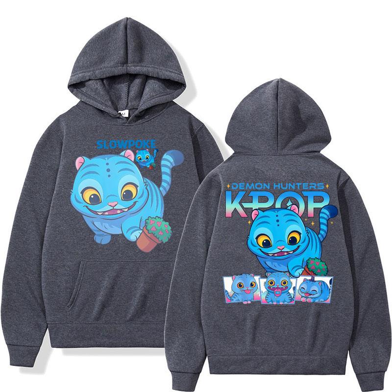 Anime KPop Demon Hunters Derpy Tiger Kawaii Hoodie Men Women Fashion Aesthetic Long Sleeve Oversized Cotton Casual Sweatshirt