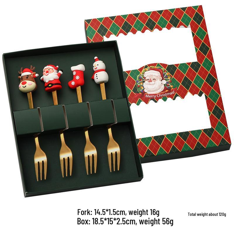 Креативный набор столовых приборов из нержавеющей стали «Рождественская елка и олень»: Ложка вилка