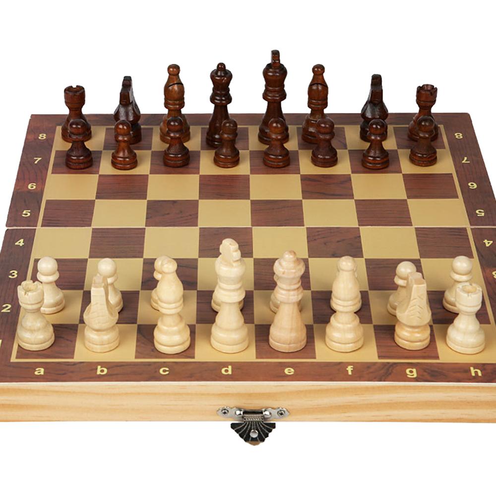 Magnetic Wooden Folding Chess Set with Felted Game Board Interior Folding Chessboard Travel