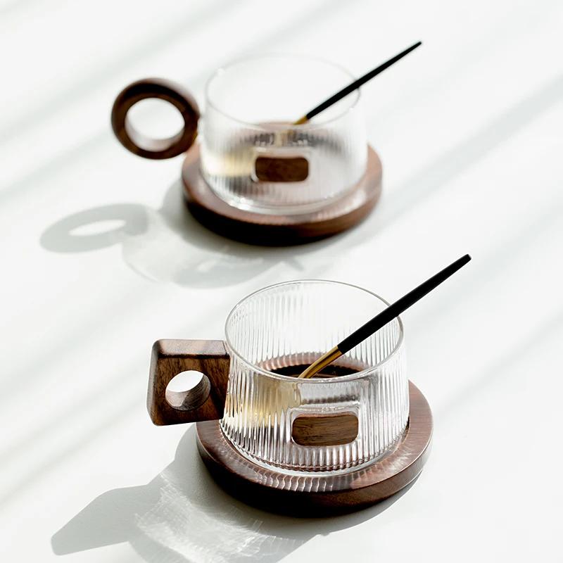 Простой набор кружек для кофе, чайные чашки 250 мл, офисная стеклянная кружка для воды, повседневная чашка для послеобеденного чая с подносом, ложка, кружка для напитков в стиле кунг-фу