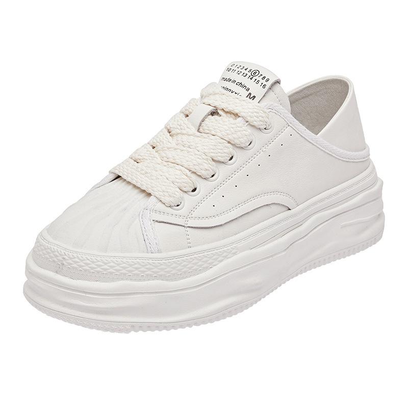 Кожаные белые туфли на толстой подошве, новые весенние женские повседневные универсальные кроссовки с плавной головкой
