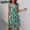 Summer Leaf Print Dress V-Neck Casual Holiday Dresses