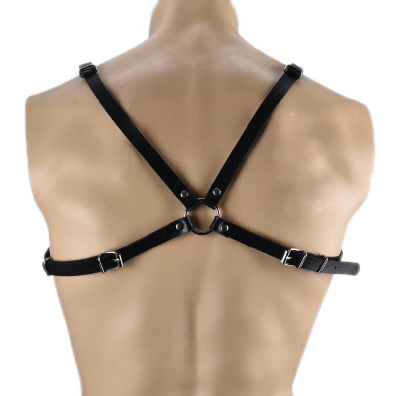 Black Men'S Faux Leather Chest Strap Buckle Club Clothing