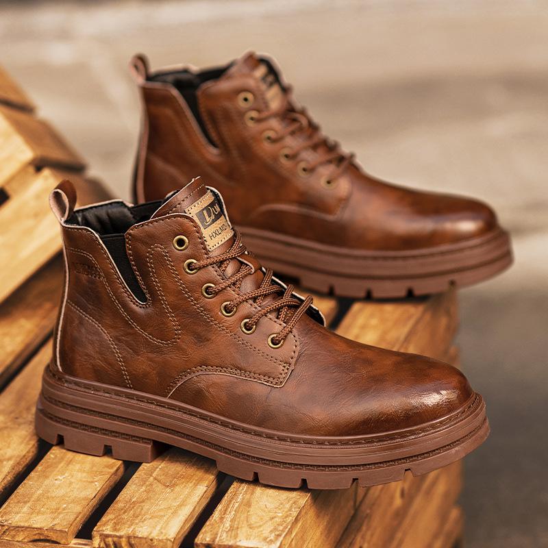 Осень и зима новая микрофибра кожа британский стиль мужские короткие ботинки модные и повседневные увеличивающие рост шнуровка холодные липкие ботинки Мартина мужские бо