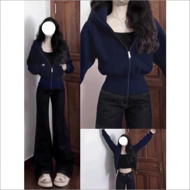 Womens Short Cropped Hooded Zip-Up Sweatshirt Top Slim Fit Long Sleeve Casual Office Wear Fall Winter