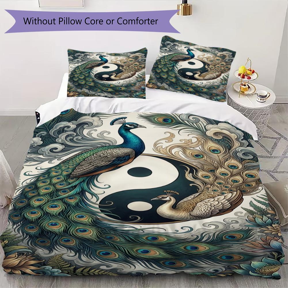 Peacock Pattern Bedding uilt Set uilt Cover Pillowcase Home Decoration Birthday Gift (1 * duvet cover + 2 * pillowcase without core)119
