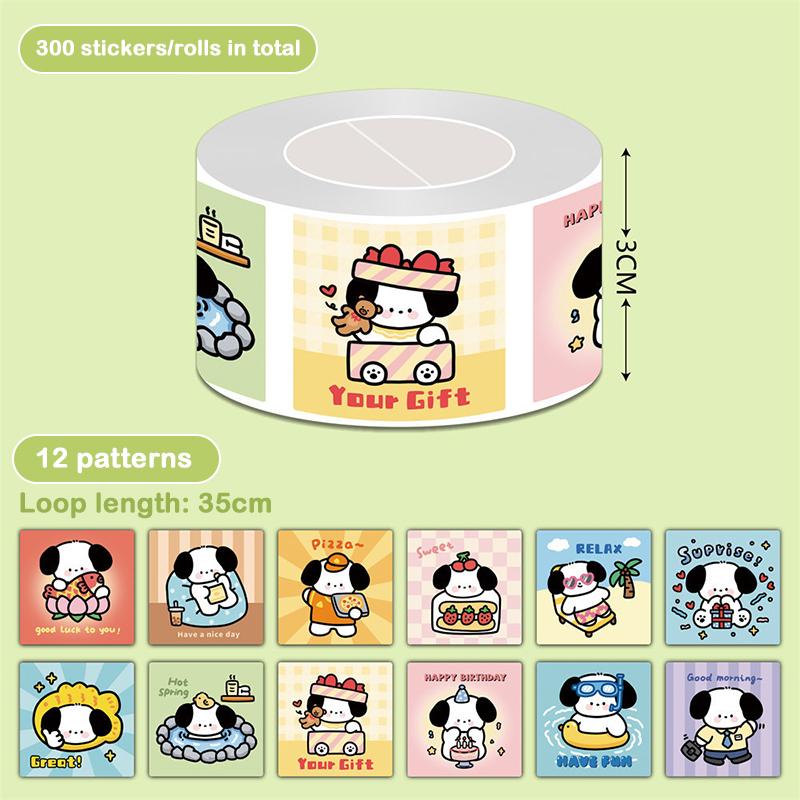 300Pcs/Roll Cartoon Animal Sticker Capibara Kapibala Puppy Hand Account Decals Gift Bag Sealing Sticker Cake Baking Label