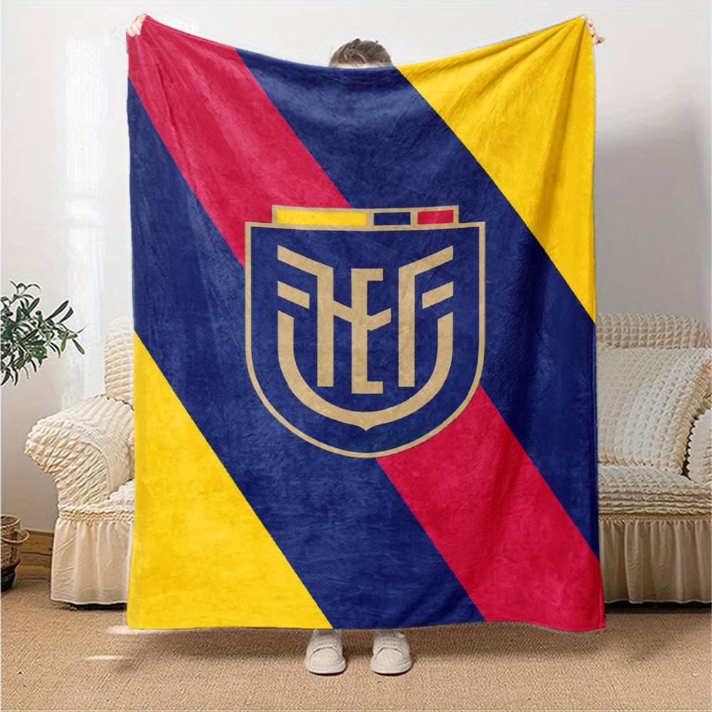 Ecuador National Football Badge Print Flannel Throw Blanket, Sports Fan Soft Warm Blanket for Sofa Bed Couch Home Use