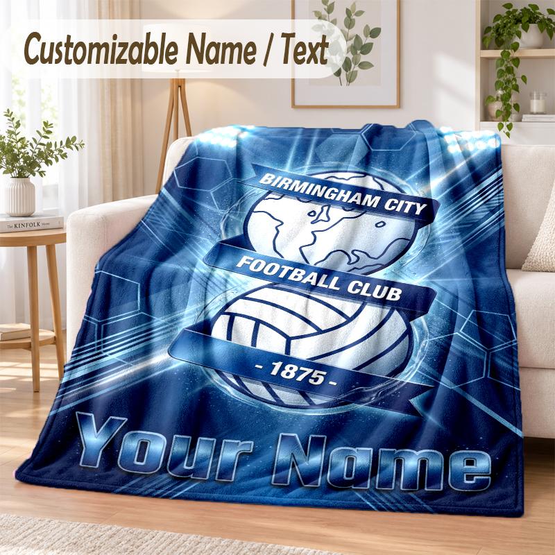 Custom Text Flannel Blanket BIRMINGHAM CITY Football Print Warm Cozy Blanket Home Sofa Bedding
