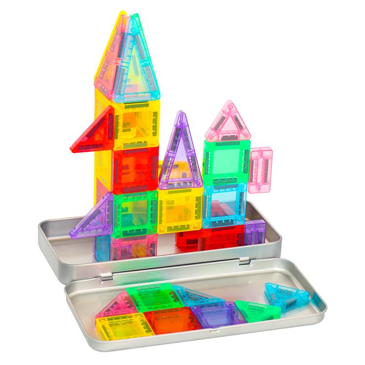 Mini Kids Travel Tiles in Metal Case STEM Educational Magnetic Construction Toy Mini Magnetic Building Blocks