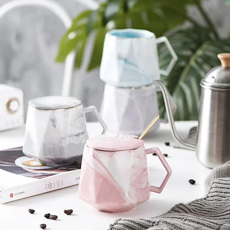 400ml Ceramic Marbled Coffee Mugs European Style Diamond Cup with Handle Personality Magic Mug Couple Friends Gift Milk Drinking