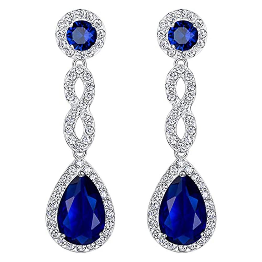 Длинные висячие серьги Huitan Temperament Blue Cubic Zirconia для женщин, роскошные элегантные серьги для свадебной вечеринки для невесты, новые ювелирные изделия