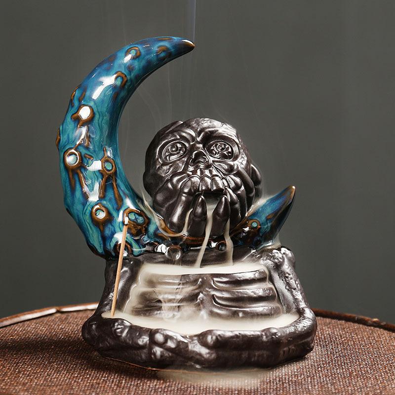 Waterfall Moon Incense Best Burner Skull Backflow Incense Burner Halloween Home Use Decor Home Use Aromatherapy Without Incense
