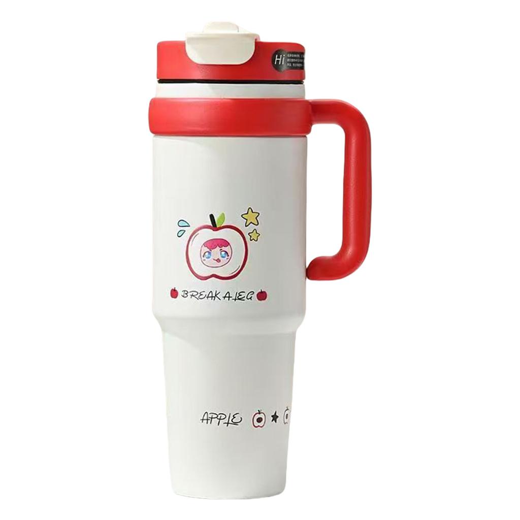12 Hour Thermal Retention Stainless Steel Tumbler With Jumbo Straw Leak Proof Lid Ergonomic Handle For Outdoor Office Use