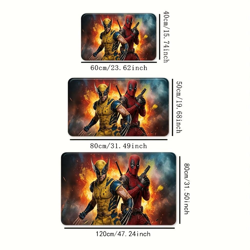 Authorized 1pc Cartoon Printed Mat, Wolverine And Deadpool Flame Background Hero Character Design Easy to Clean, Suitable for