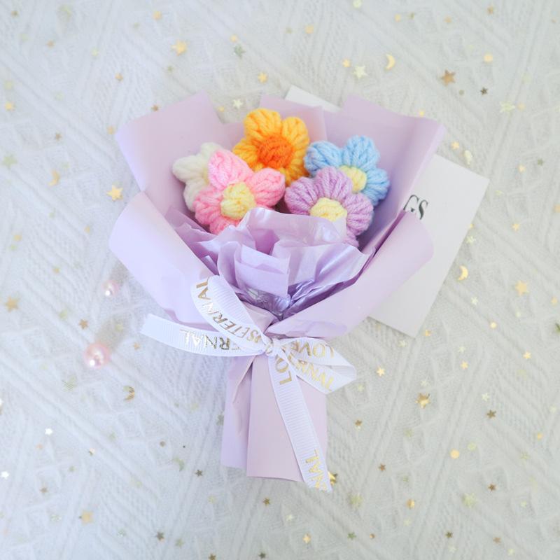 Crochet Knitting Flowers Potted Homemade Crochet Rose Tulip Daisy Office Desktop Ornaments Car Automotive Interior Decoration